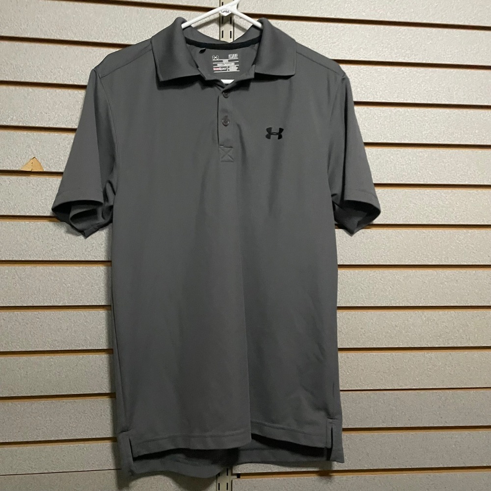 Under Armour Mens Gray HeatGear Loose Fit Performance Golf Polo‎ Shirt